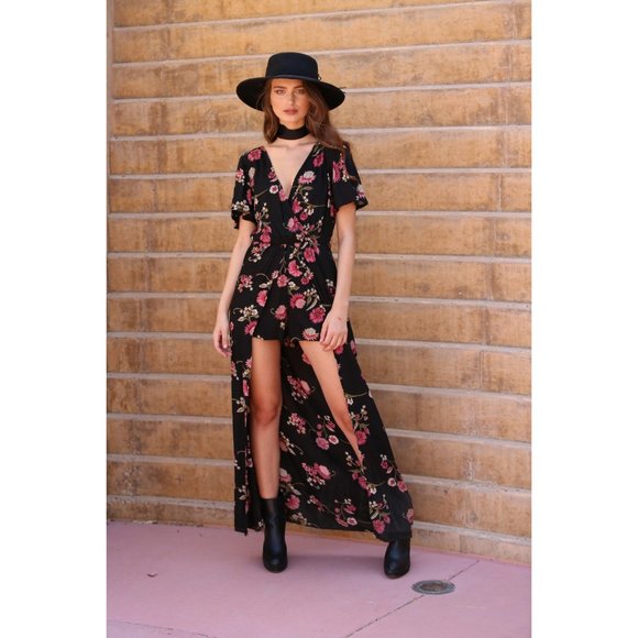 Angie Pink Floral Maxi Romper - Picture 2 of 7